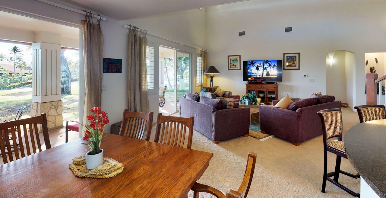 Dining Set and Living Area of Our Oahu Vacation Rentals for Large Groups.