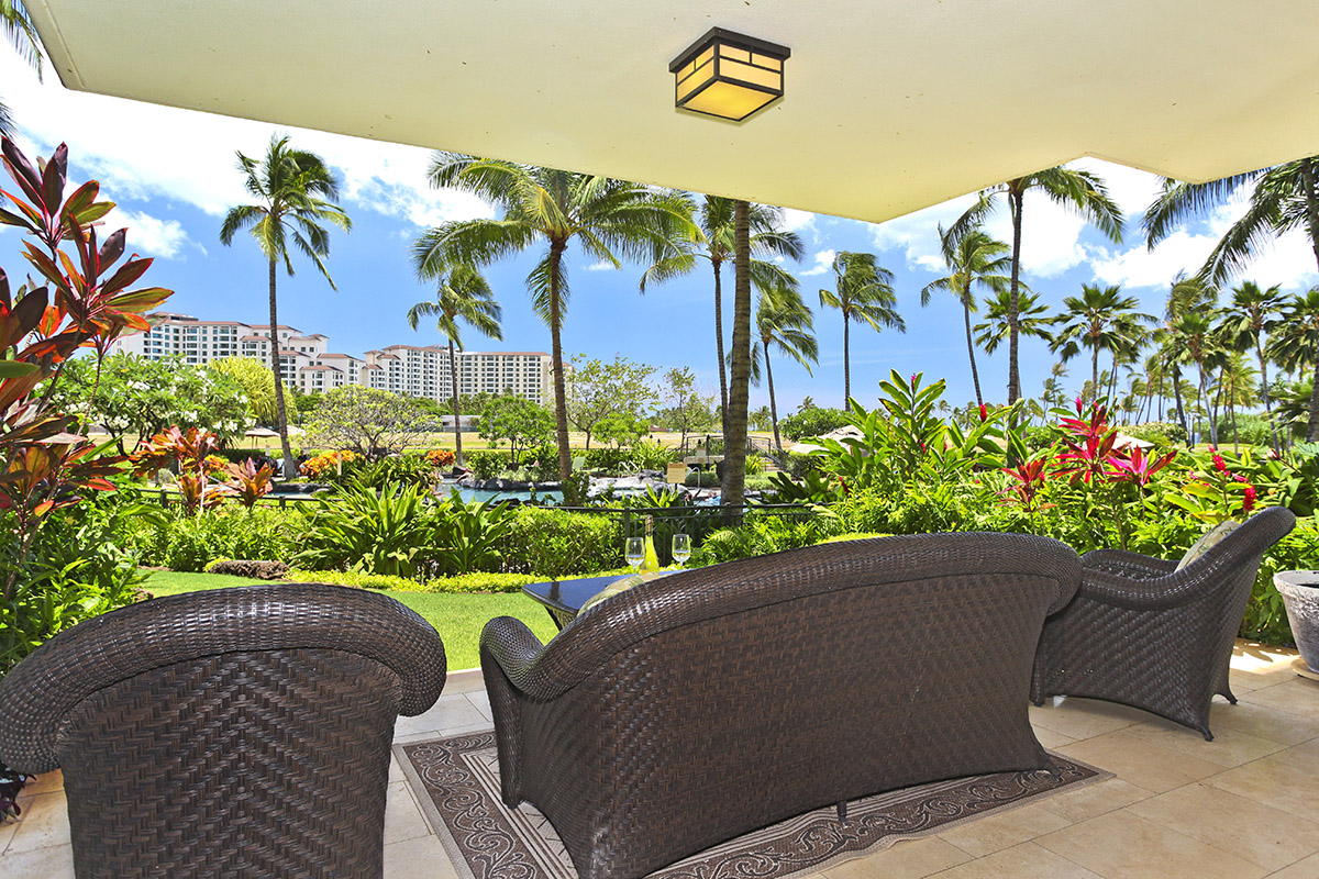 Resort Views from the Patio in Our 1-Bedroom Apartments in Hawaii.