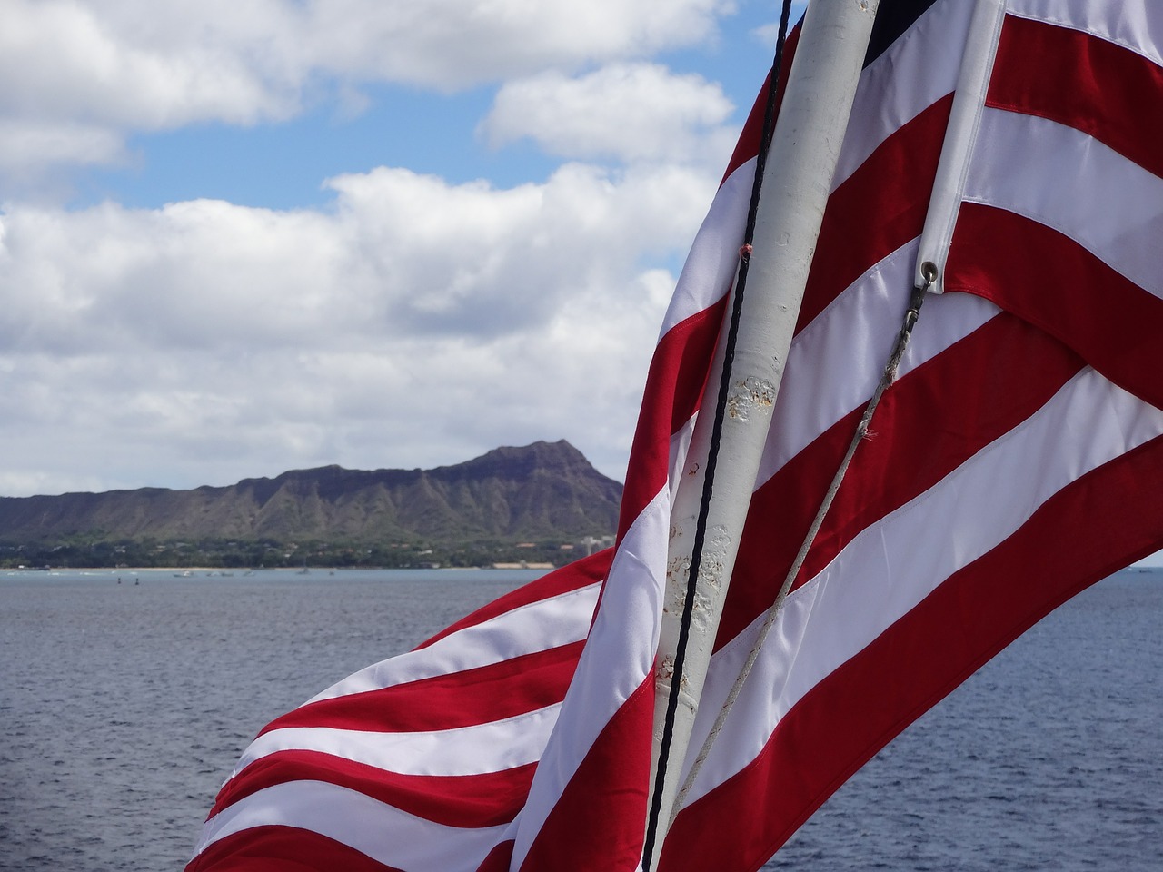 Flag Waving During Memorial Day Oahu.