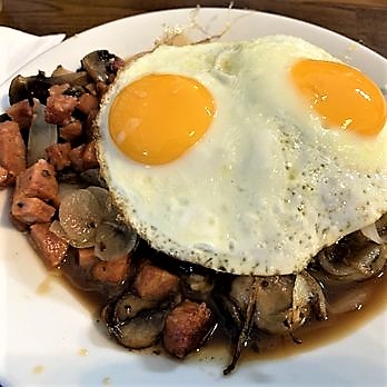 Plate of eggs and homefries