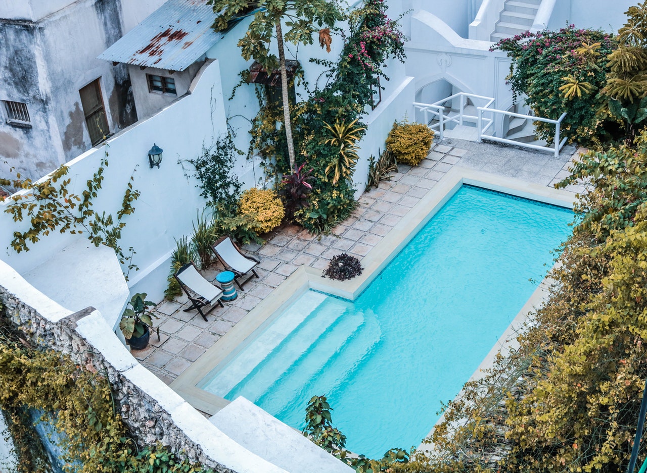 Aerial View of the Outdoor Pool of Our Oahu Hawaii Condo Vacation Rentals.