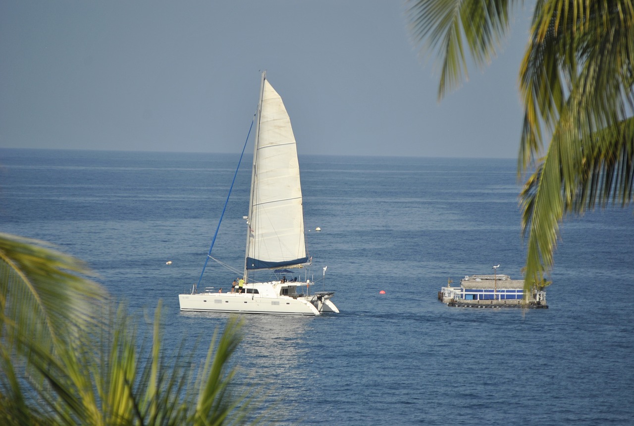 A sailboat on the Hawaiian Coast