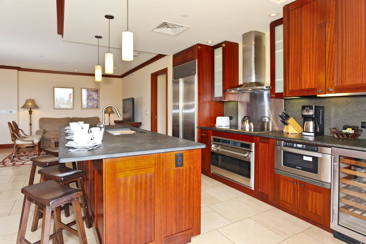 The kitchen in one of our Oahu private rentals