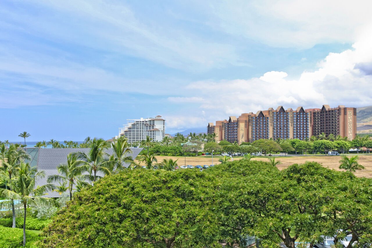 A distant view of the beach and our Ko Olina apartments