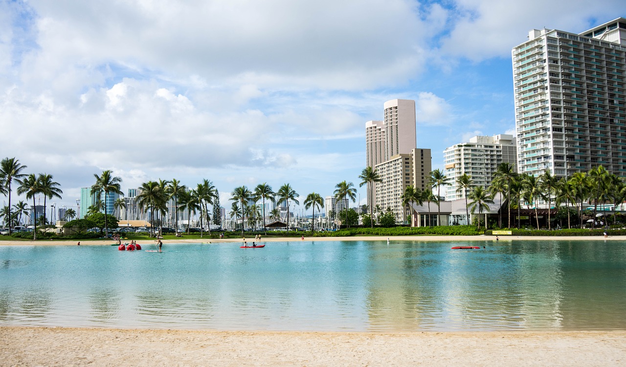 Views of apartments from the beach in Oahu