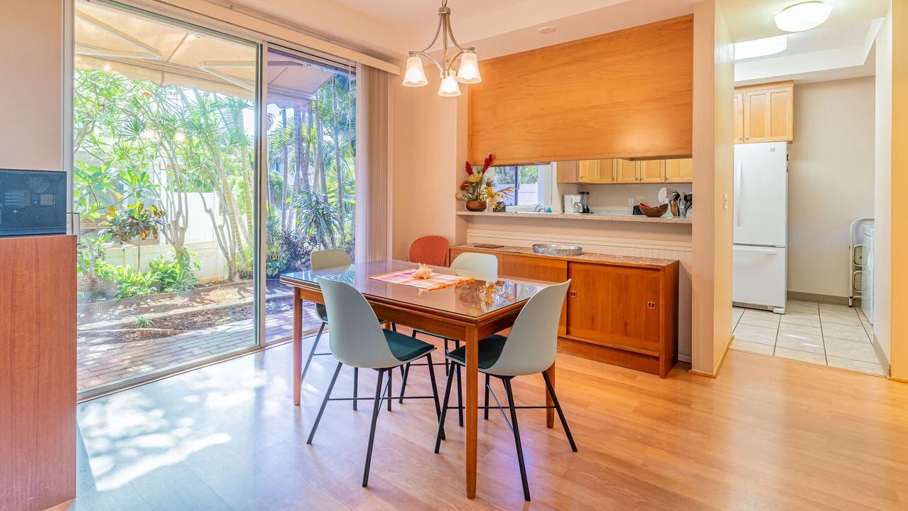 The dining area in one of our rentals for a Weekend Trip to Hawaii