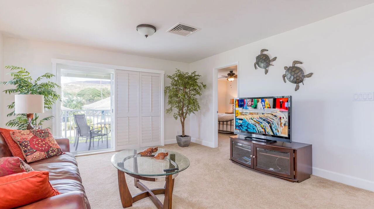 The living space of one of our 2023 condo rentals in Oahu