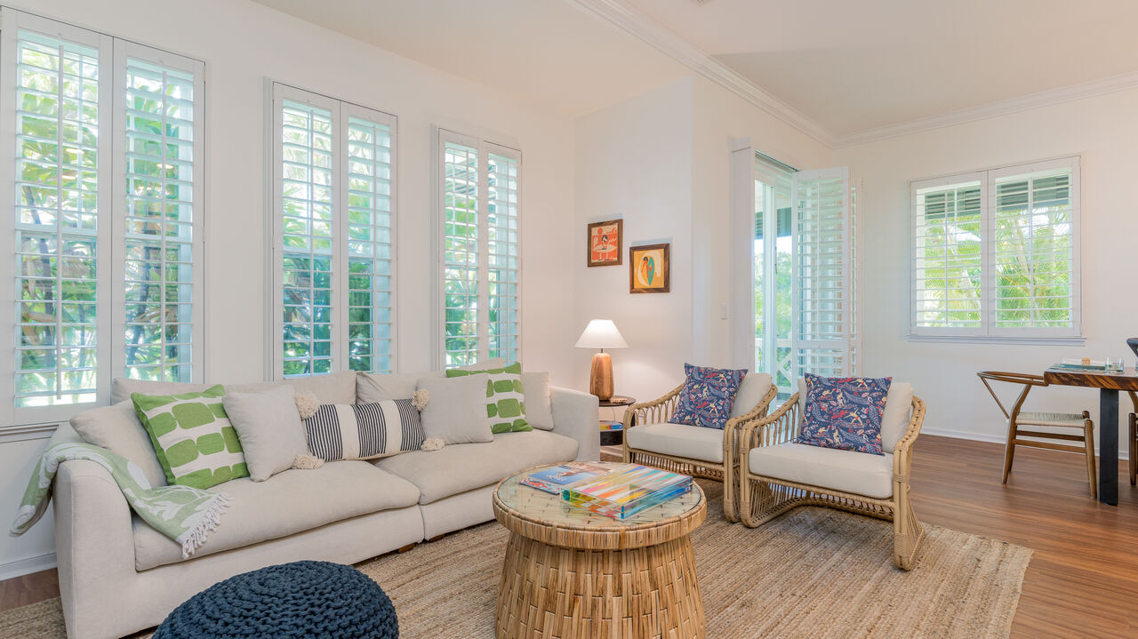 The living room of one of our Big Island condo rentals